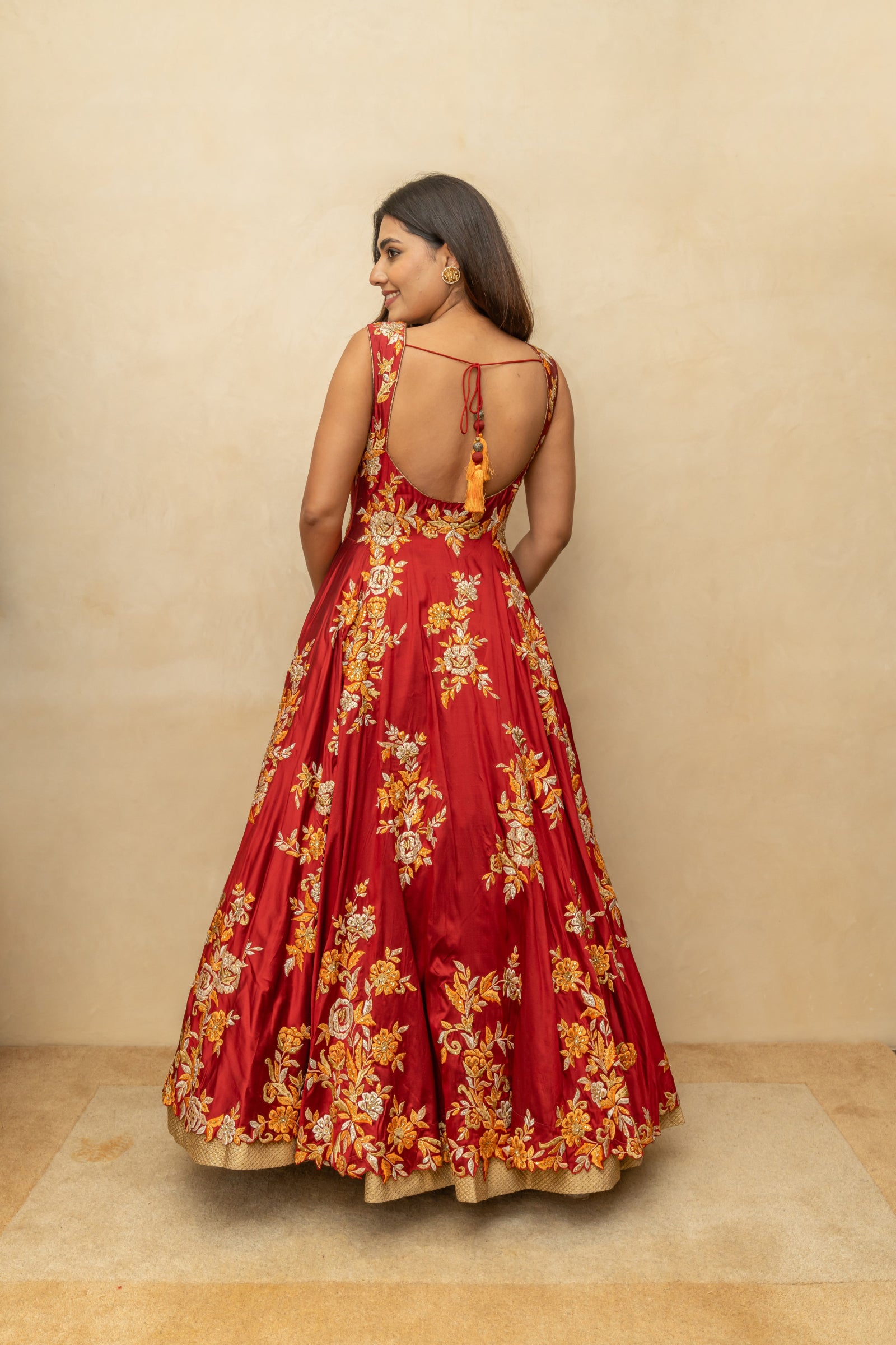 Maroon and gold silk gown anarkali