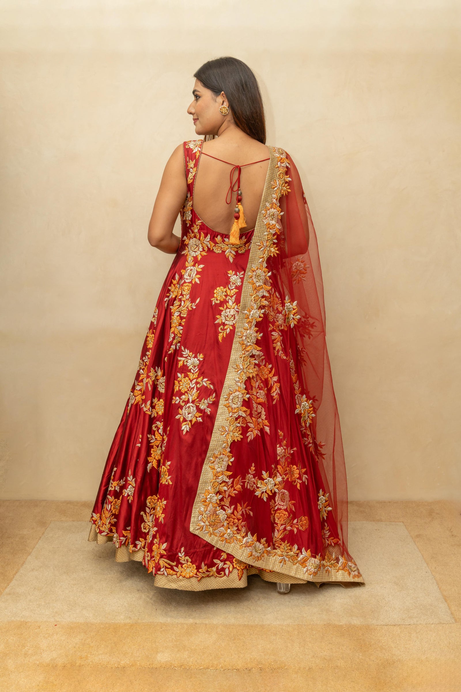 Maroon and gold silk gown anarkali