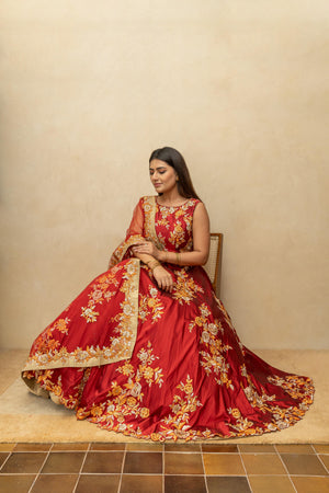 Maroon and gold silk gown anarkali