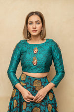 Contemporary teal blue resham silk blouse