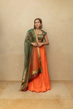 Rama and orange silk simple lehenga set