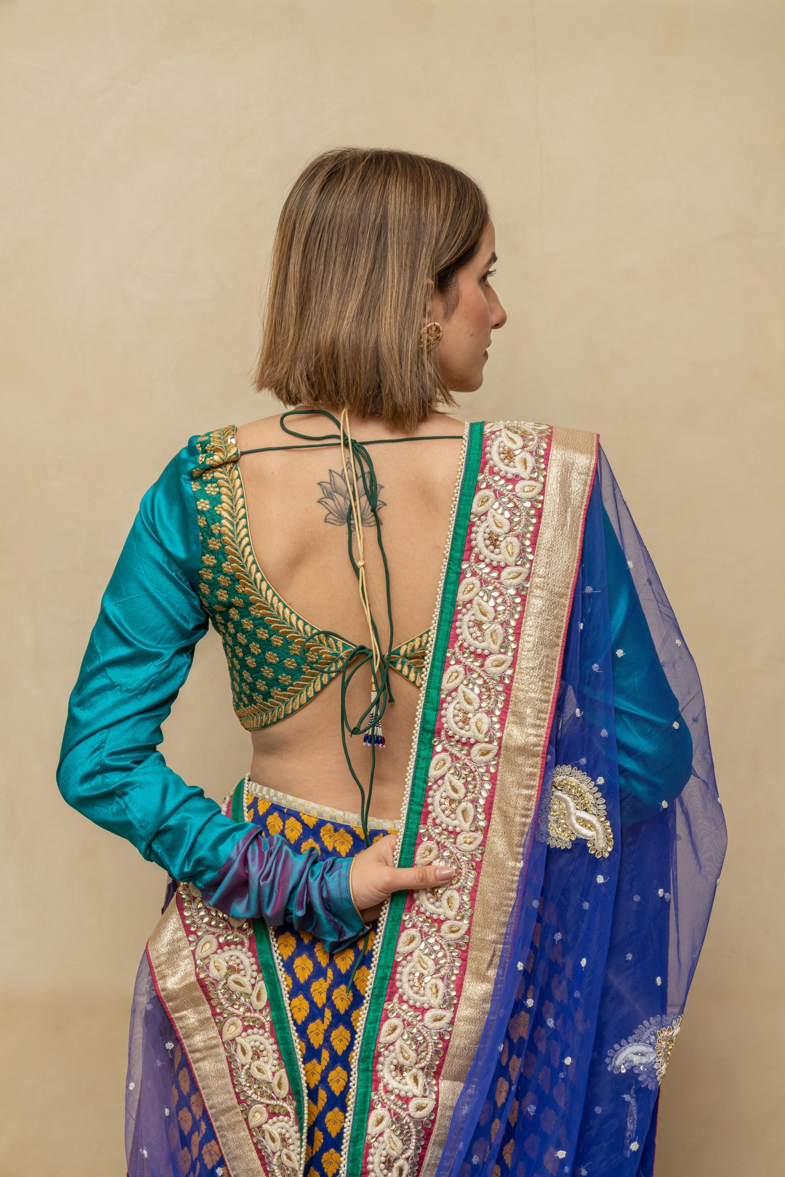Rich rama green silk blouse