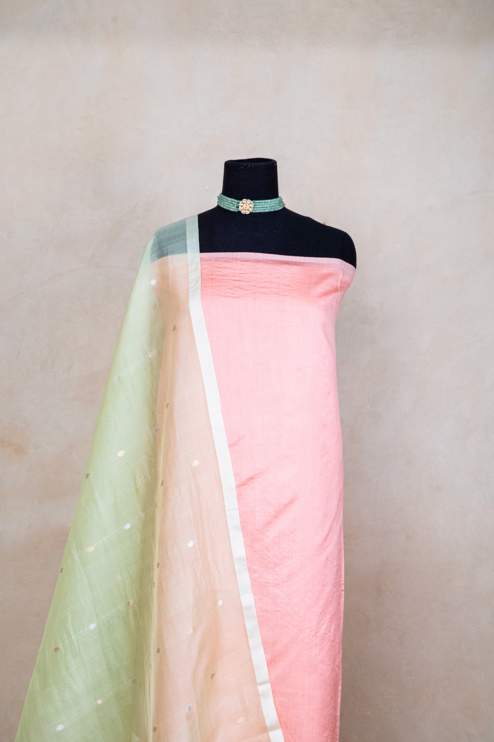Peach and mint green silk suit set