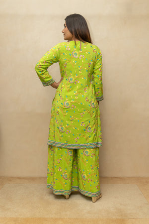 Crepe silk Parsi work shararah suit