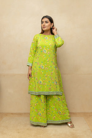Crepe silk Parsi work shararah suit