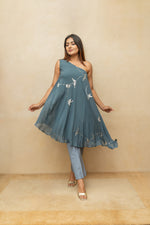 Pencil grey Georgette off shoulder tunic