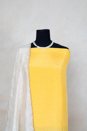 Bright yellow satin silk with chiffon crush dupatta suit set