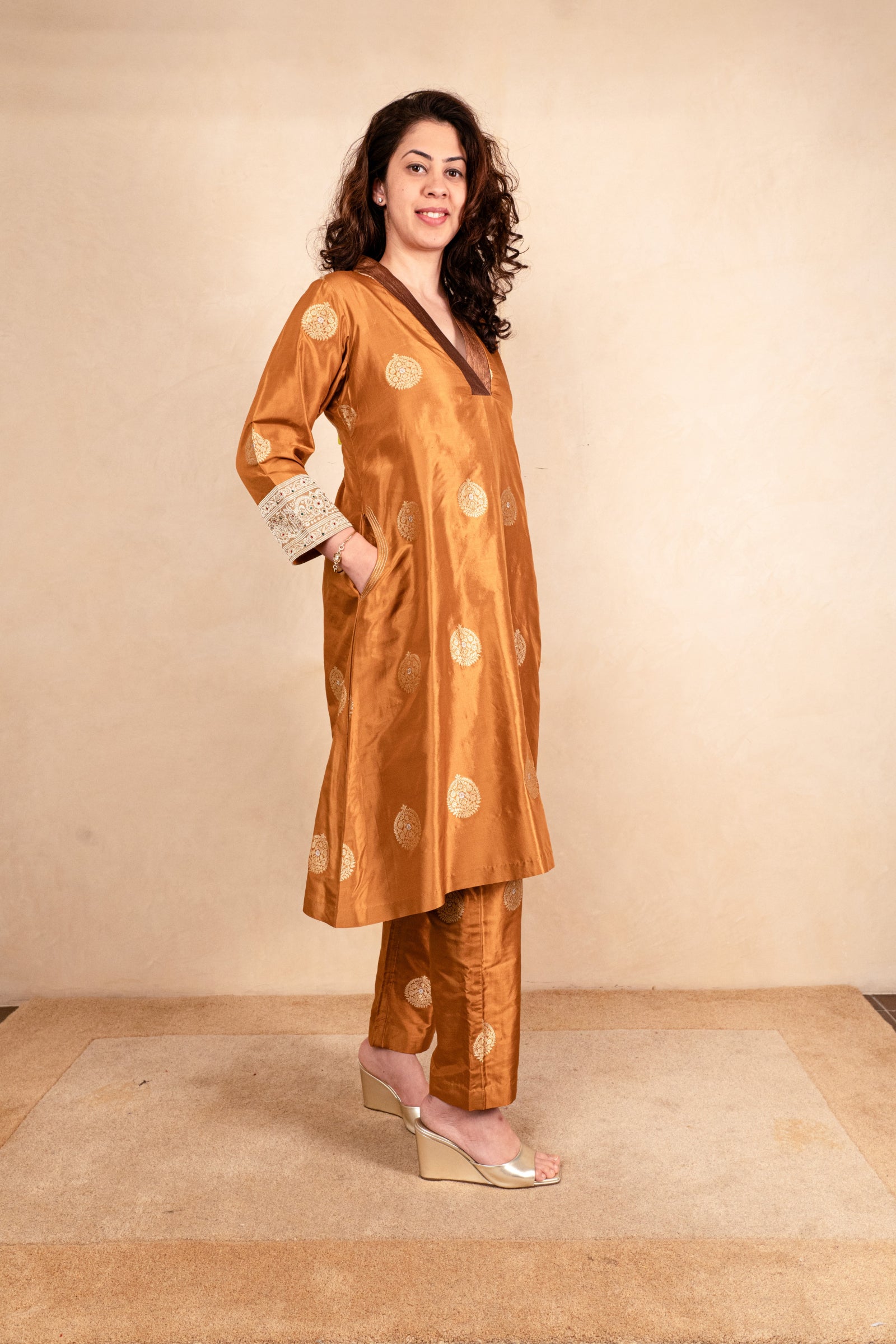 Copper brown banarasi silk co-ord set
