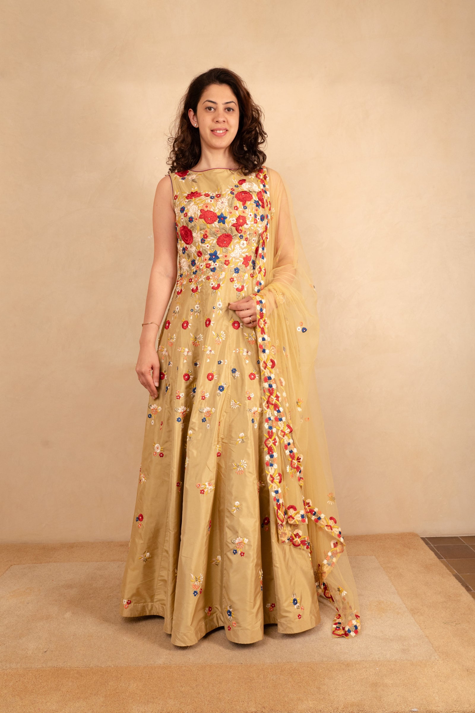 Gold beige indo western anarkali gown