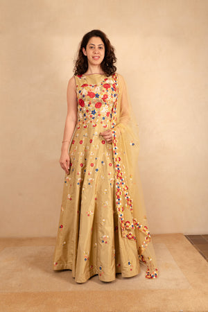 Gold beige indo western anarkali gown