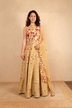 Gold beige indo western anarkali gown