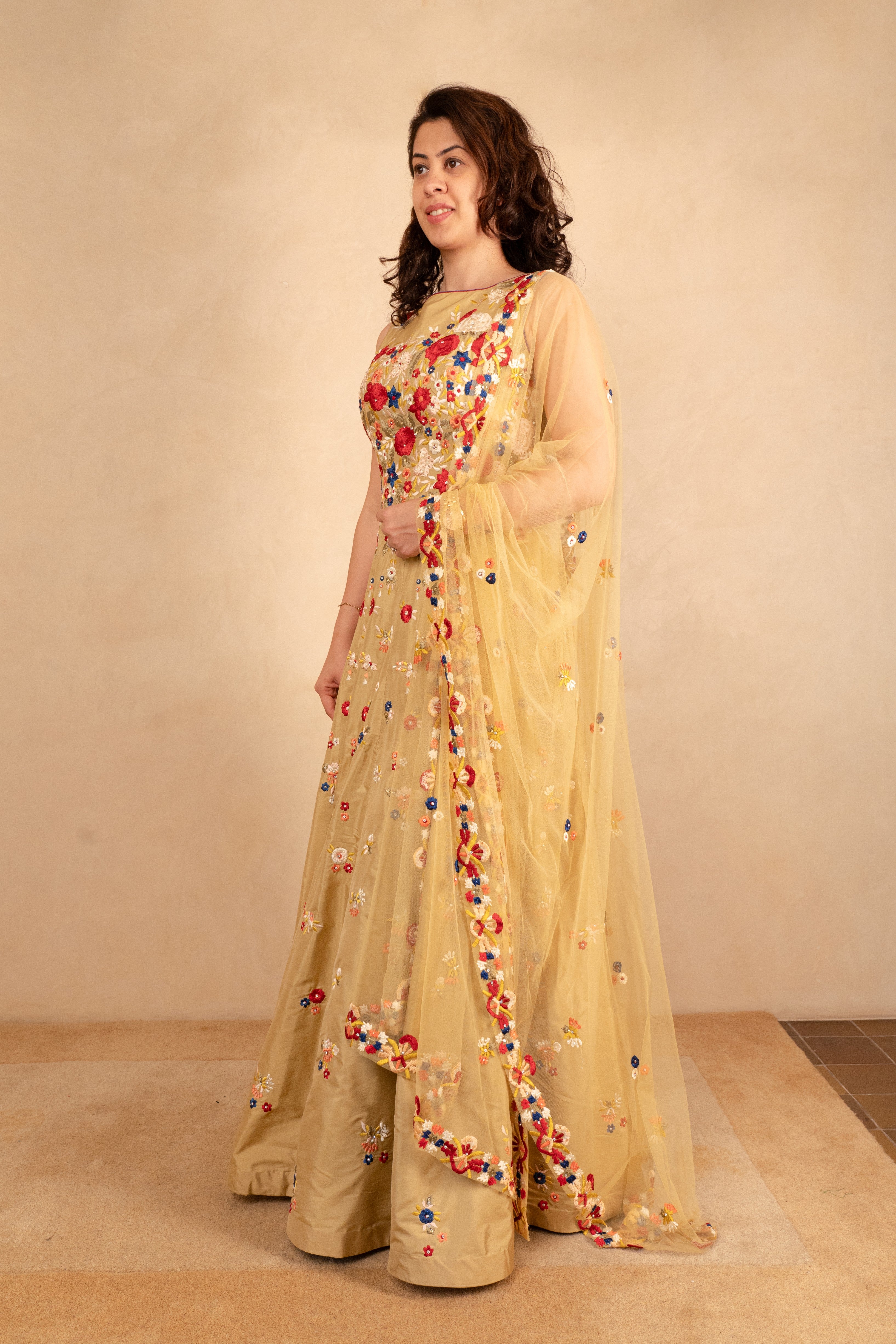 Gold beige indo western anarkali gown