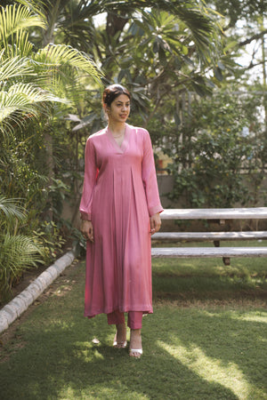 Pink Crepe Anarkali Suit With Pant