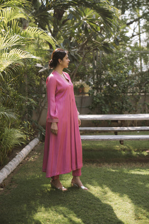 Pink Crepe Anarkali Suit With Pant