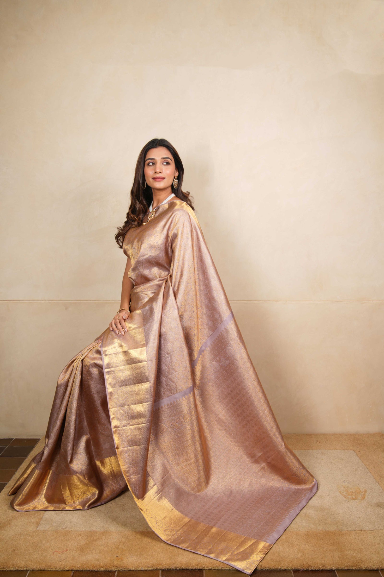 Heritage lilac and gold kanjeevaram silk saree