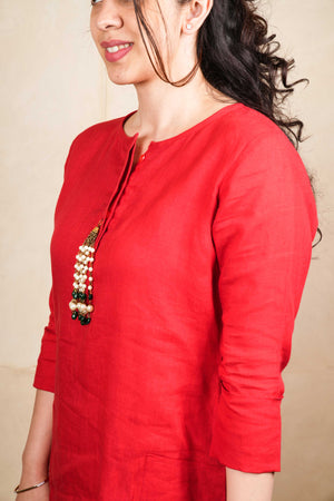 Red linen kurta