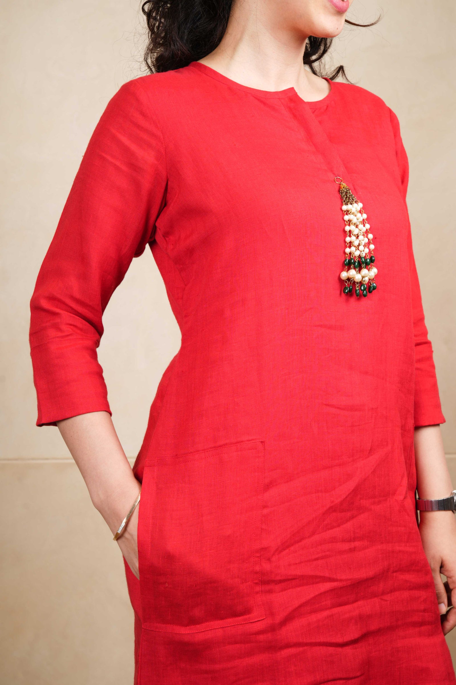 Red linen kurta