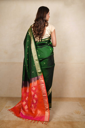 Bottle green soft silk saree