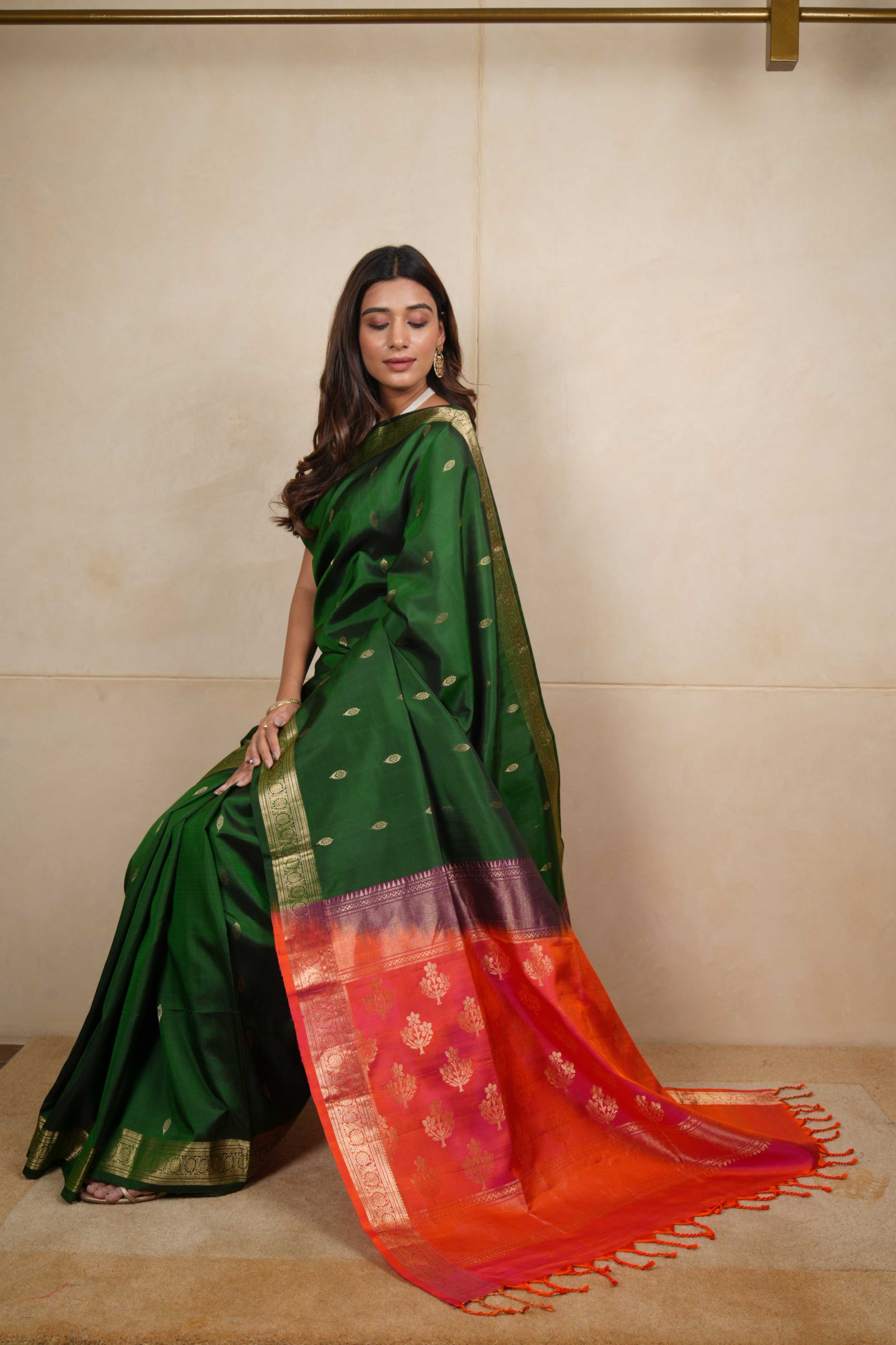 Bottle green soft silk saree