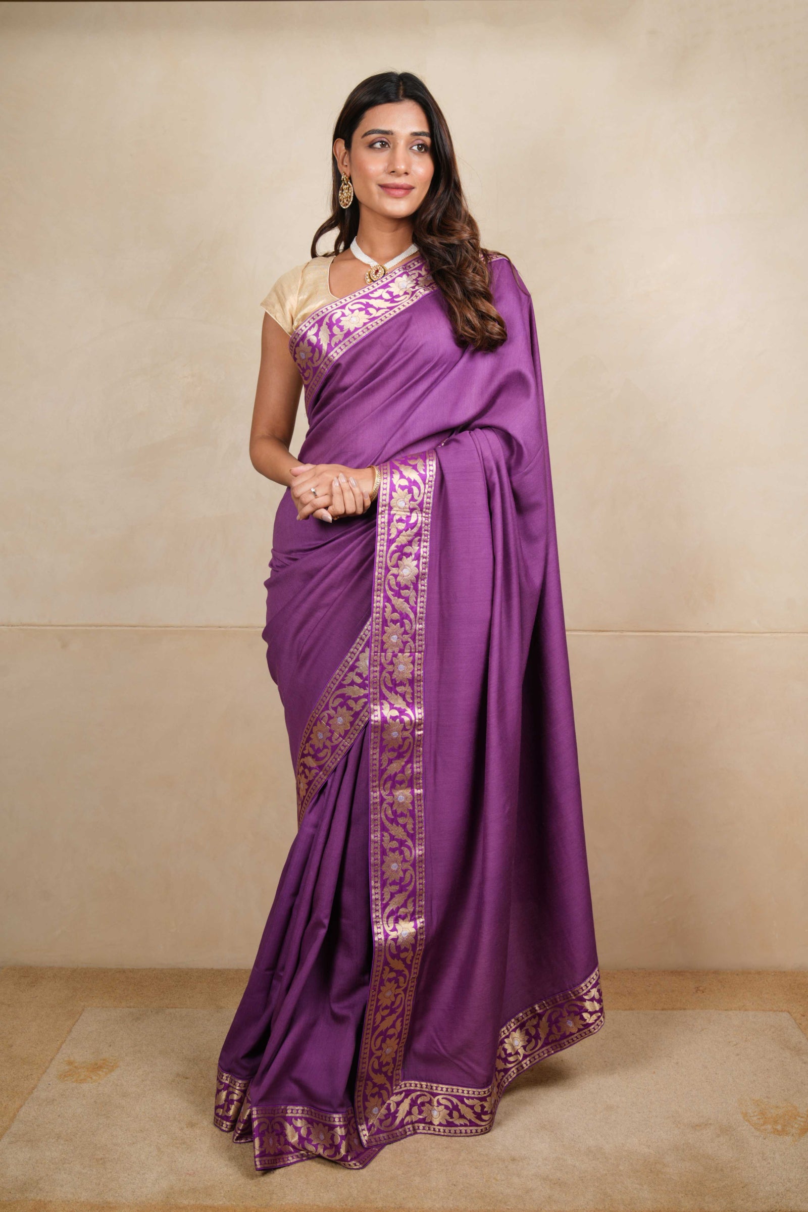Deep purple moonga silk saree