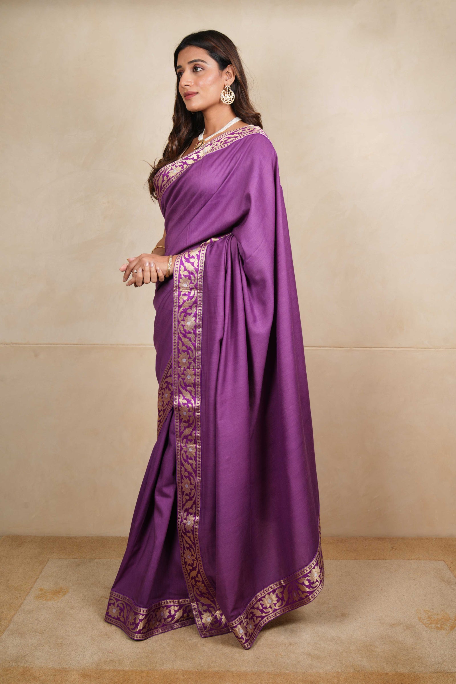 Deep purple moonga silk saree