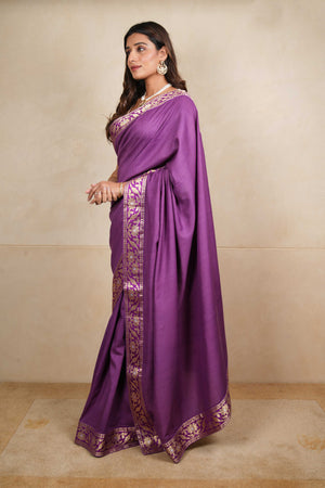Deep purple moonga silk saree