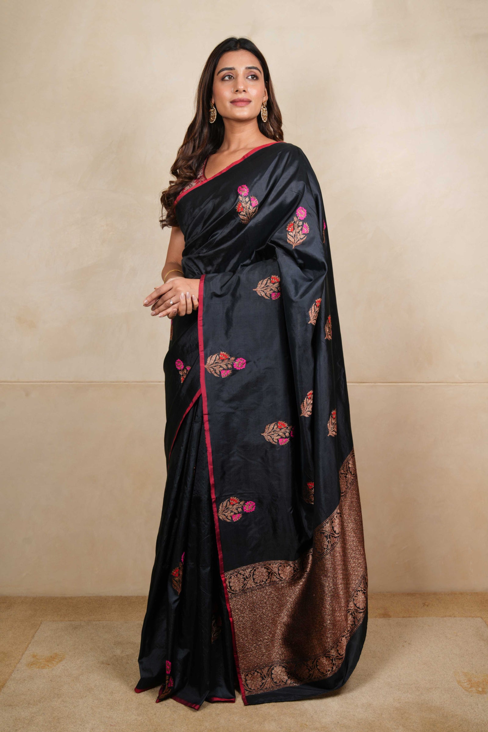 Black Banarasi silk saree