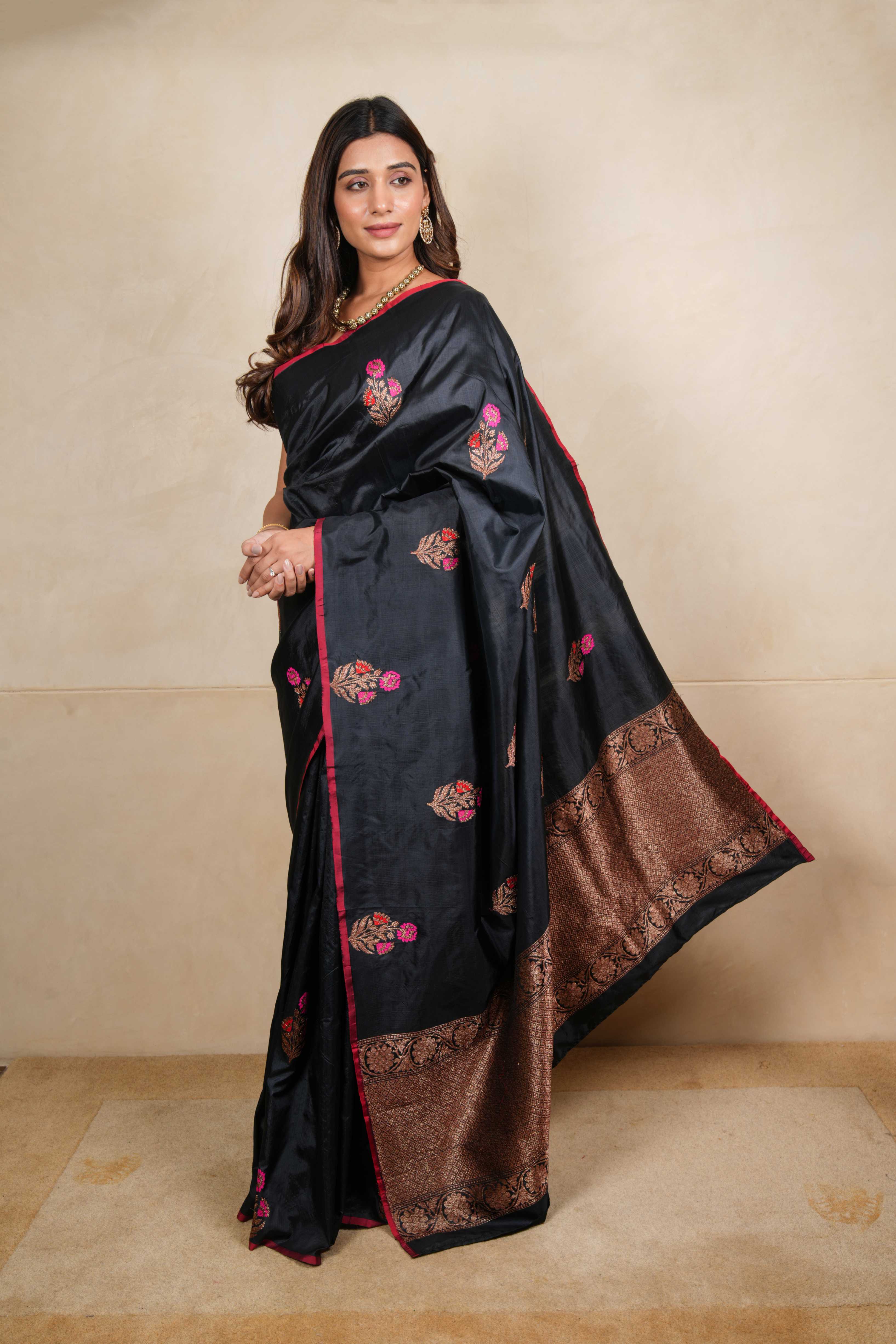 Black Banarasi silk saree