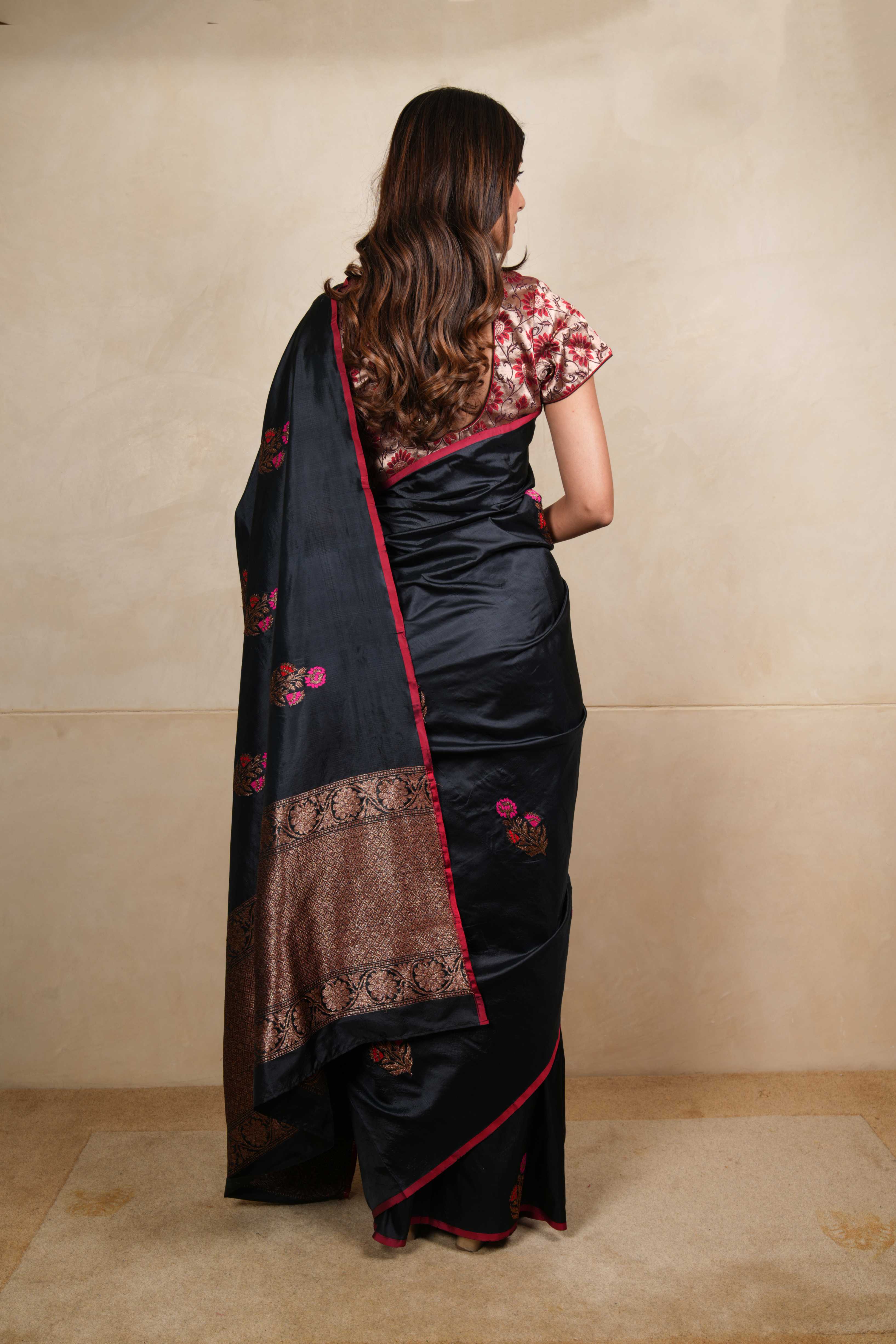 Black Banarasi silk saree