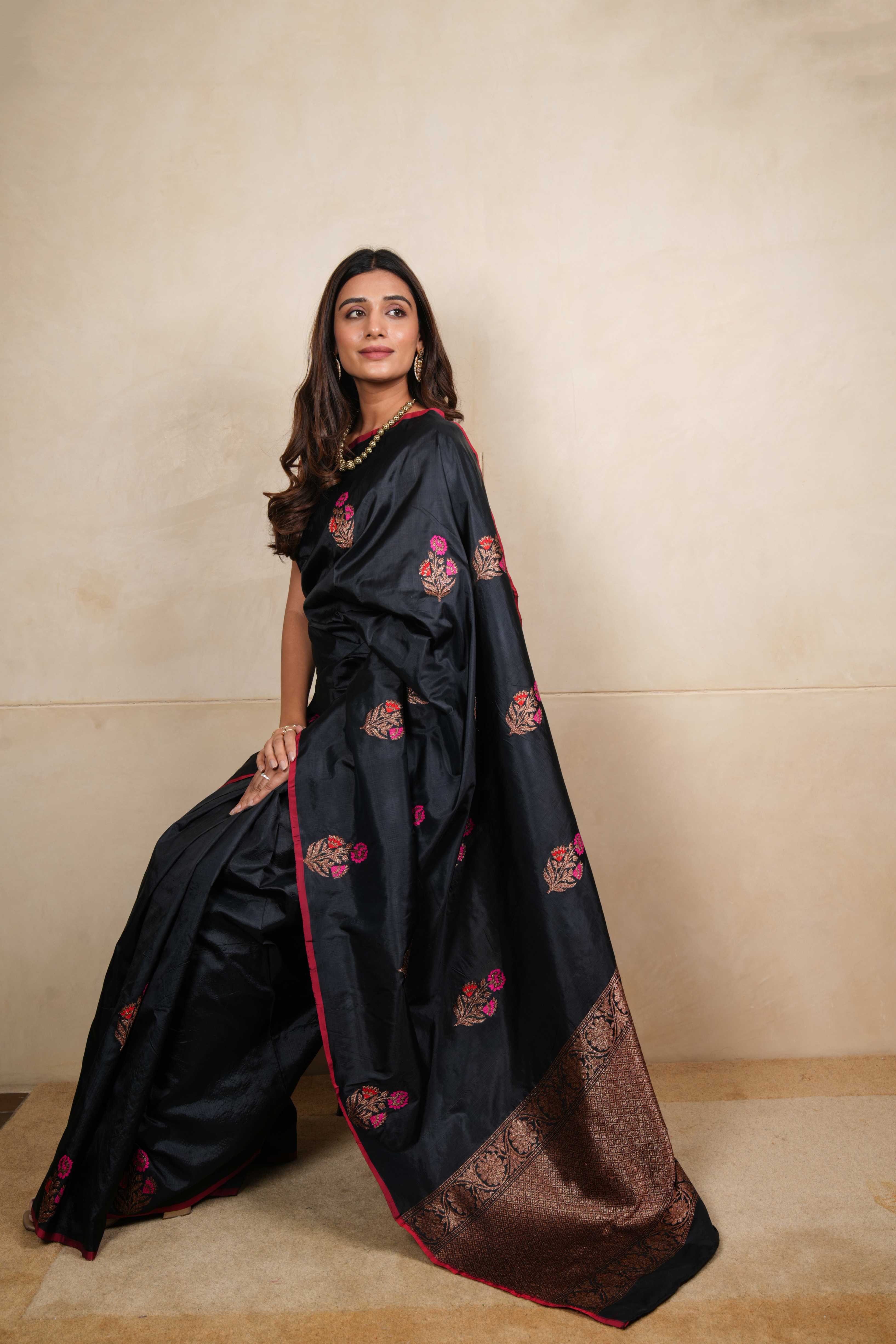 Black Banarasi silk saree
