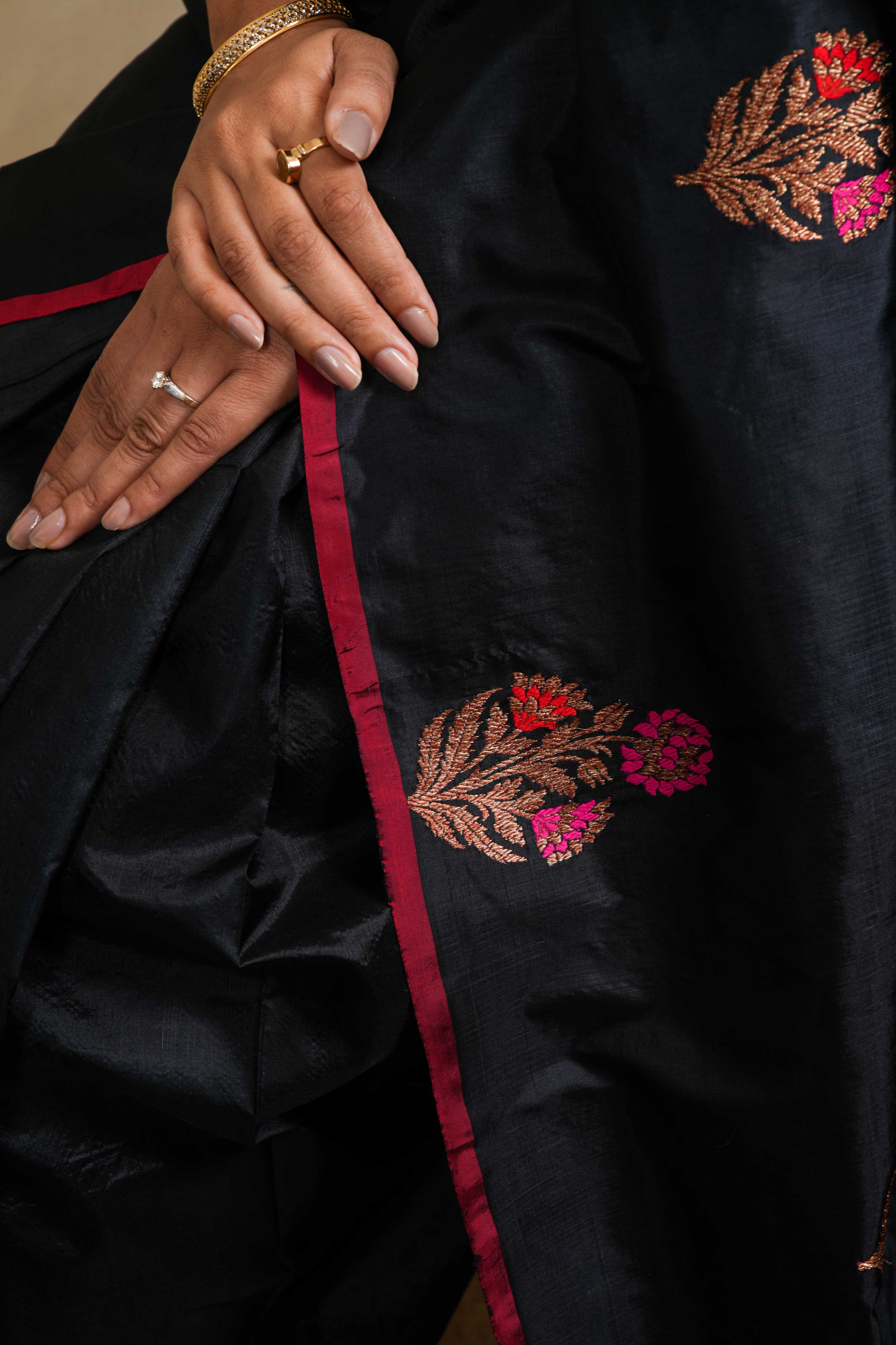 Black Banarasi silk saree