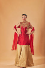 Deep Red and gold silk Shararah set