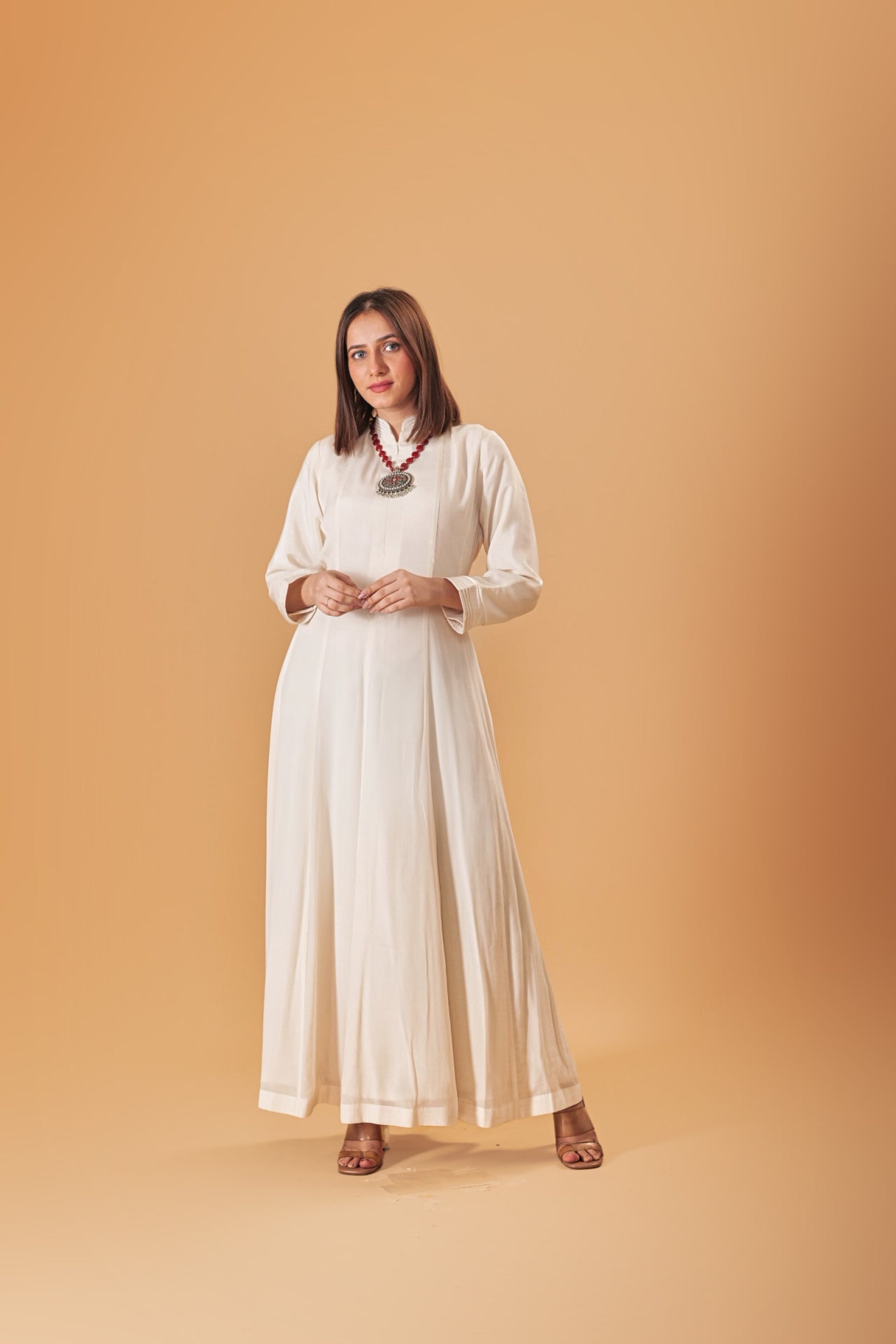 Pearl ivory soft crepe Indowestern semi Anarkali kurta