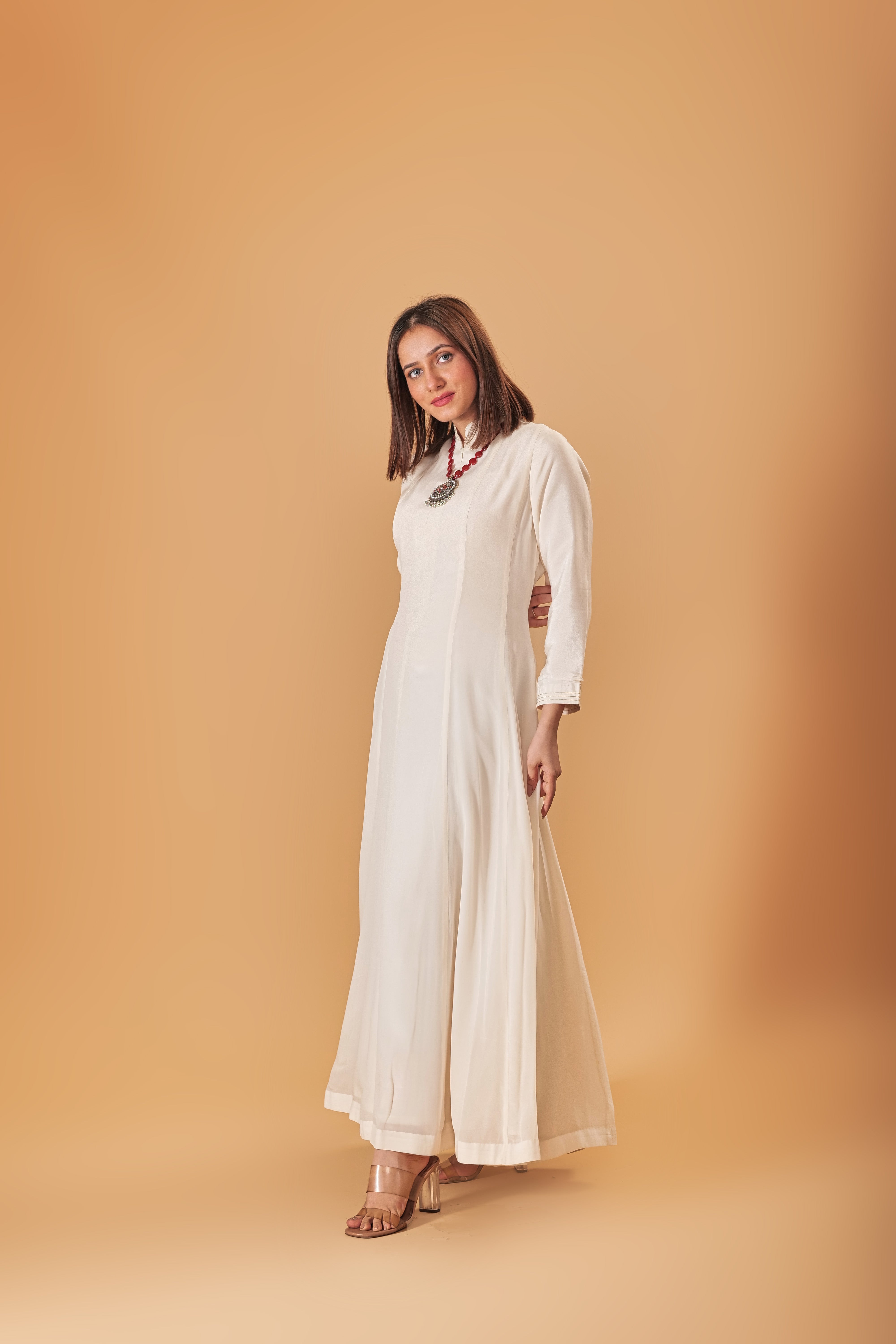 Pearl ivory soft crepe Indowestern semi Anarkali kurta