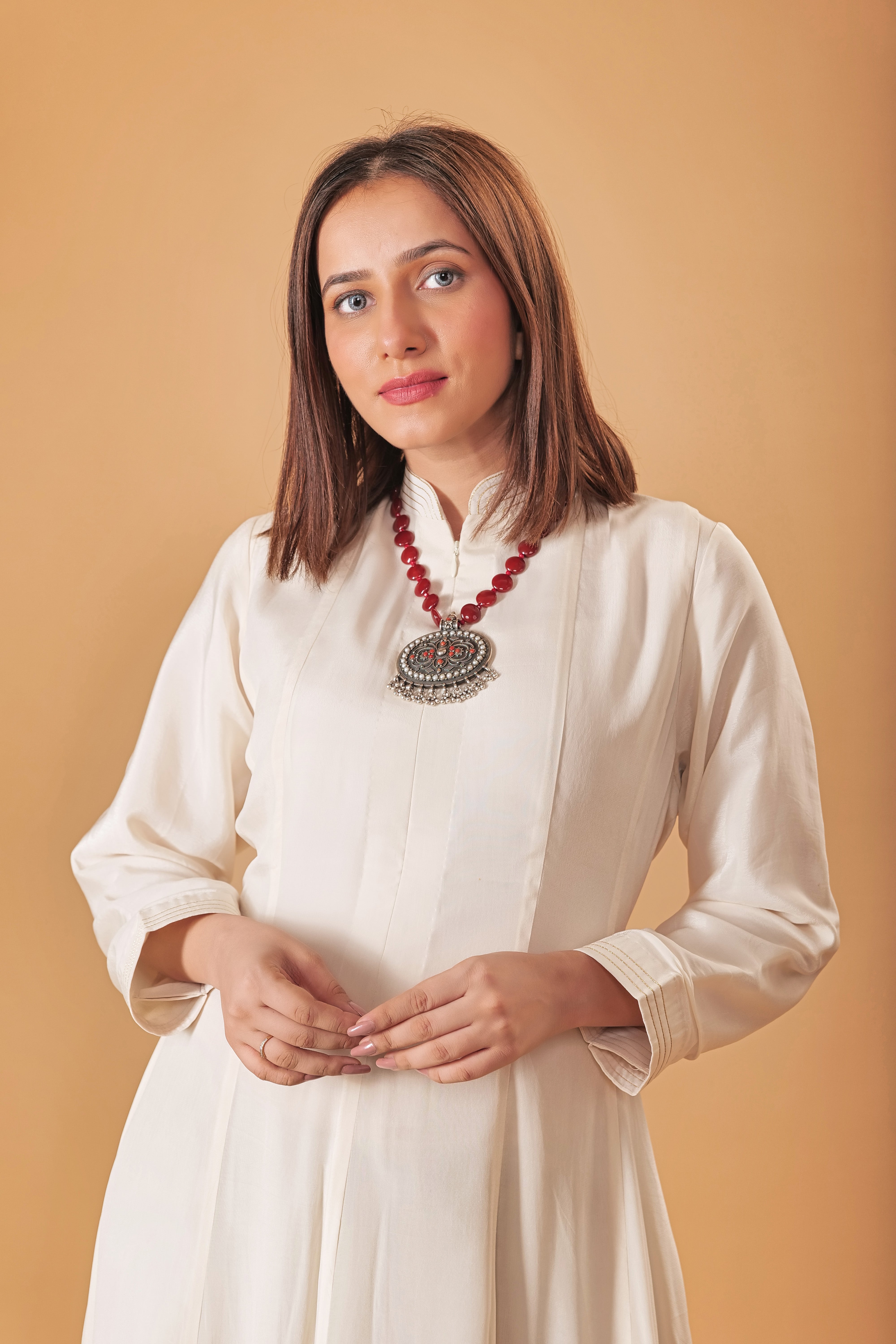Pearl ivory soft crepe Indowestern semi Anarkali kurta