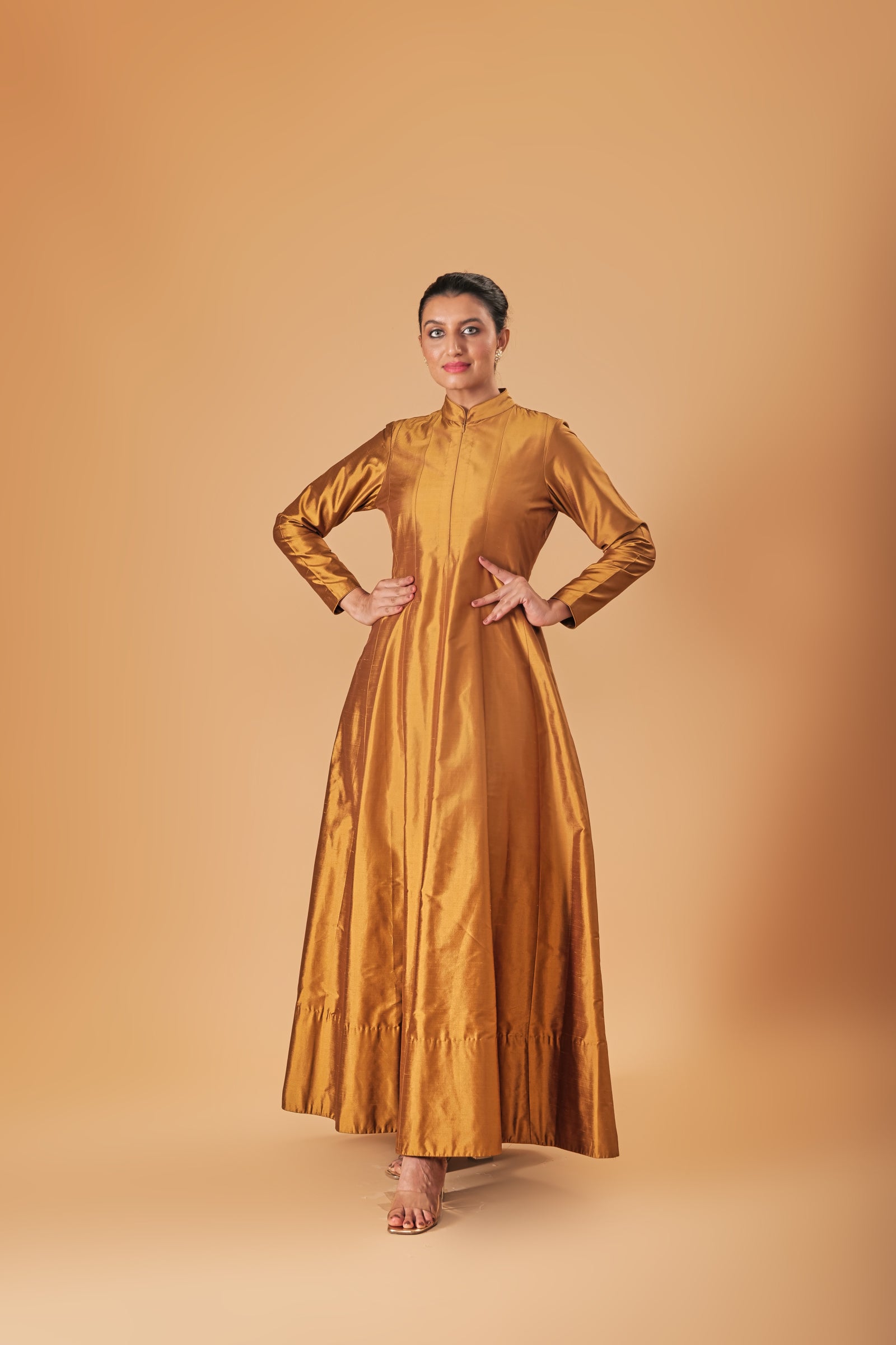 Indowestern Copper gold silk Semi Anarkali