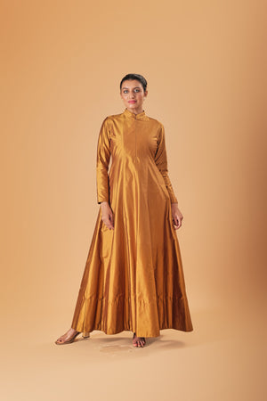 Indowestern Copper gold silk Semi Anarkali