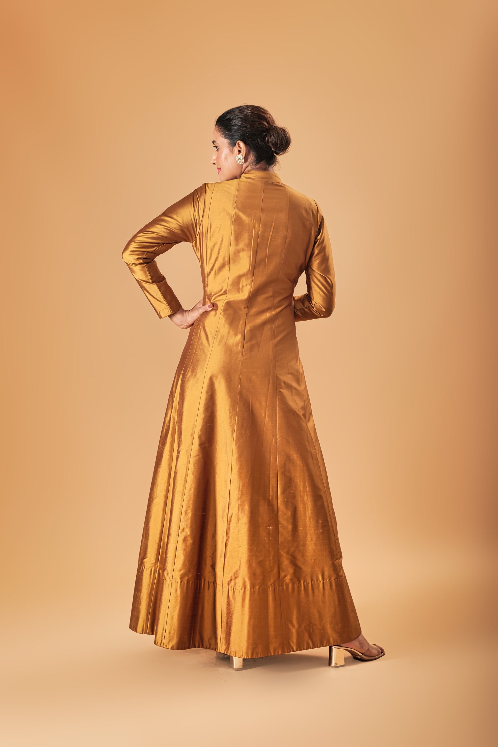 Indowestern Copper gold silk Semi Anarkali