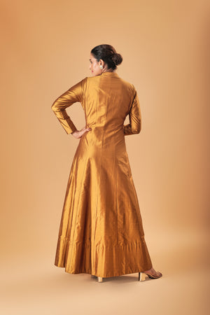 Indowestern Copper gold silk Semi Anarkali
