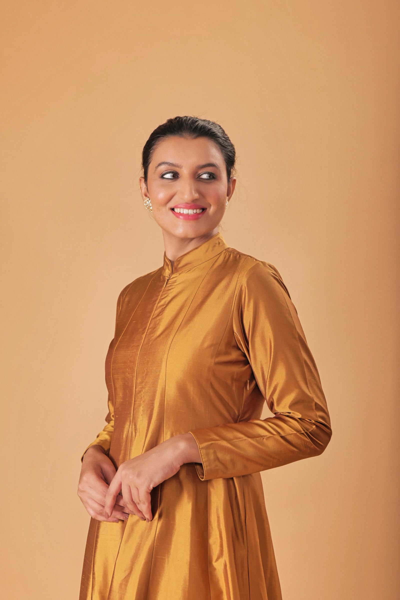 Indowestern Copper gold silk Semi Anarkali