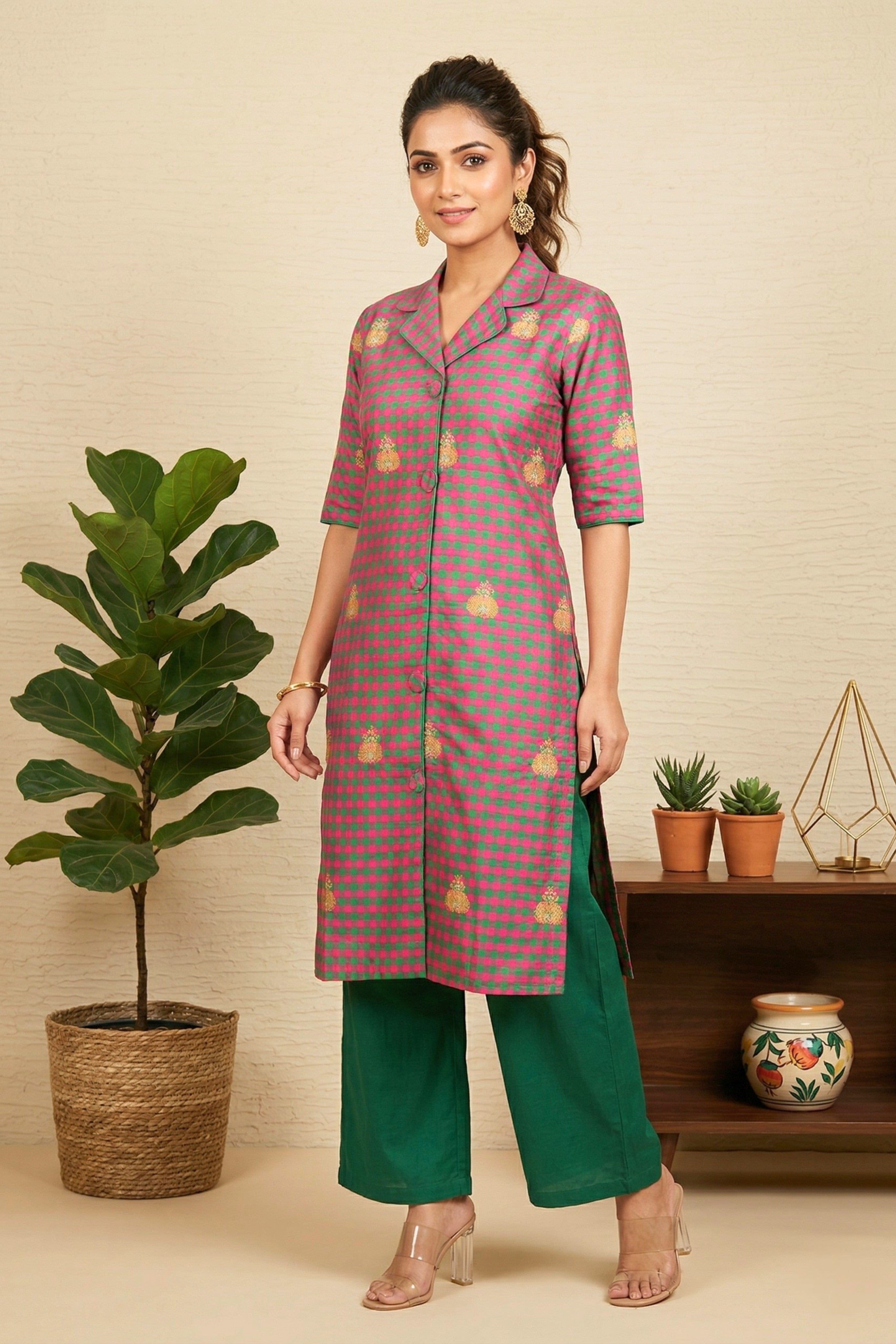 Multi checks silk Kurta