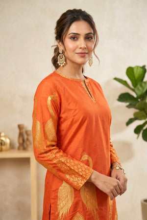 Deep orange silk kurta