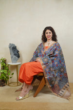 Rust orange and ink blue kalamkari dupatta suit set
