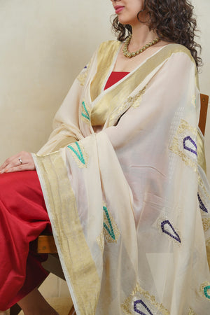 Red silk suit material and Rich gold Banarasi georgette dupatta