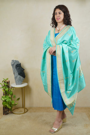 Blue Banarasi silk suit piece