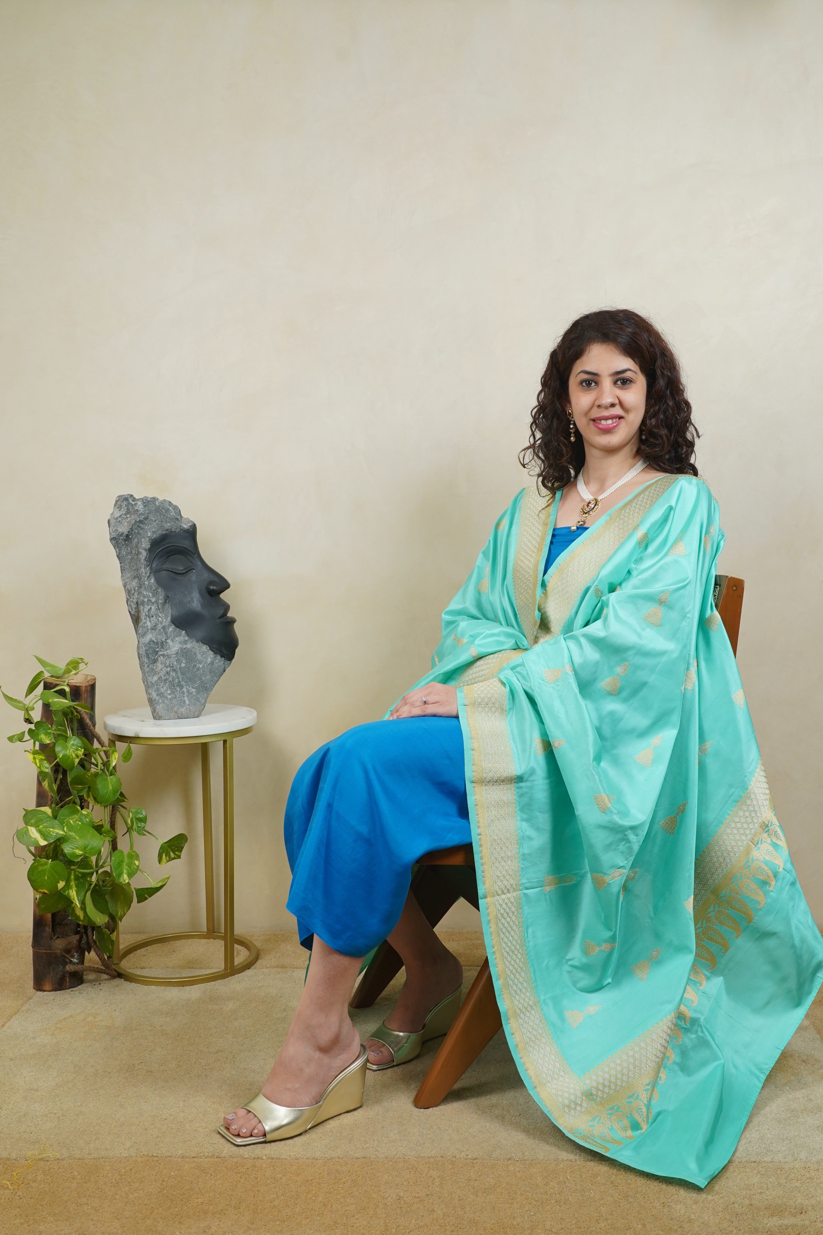 Blue Banarasi silk suit piece