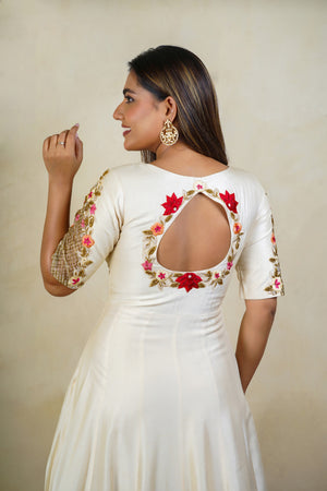 Off white raw silk anarkali gown