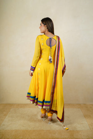 Sunshine yellow chiffon anarkali suit set