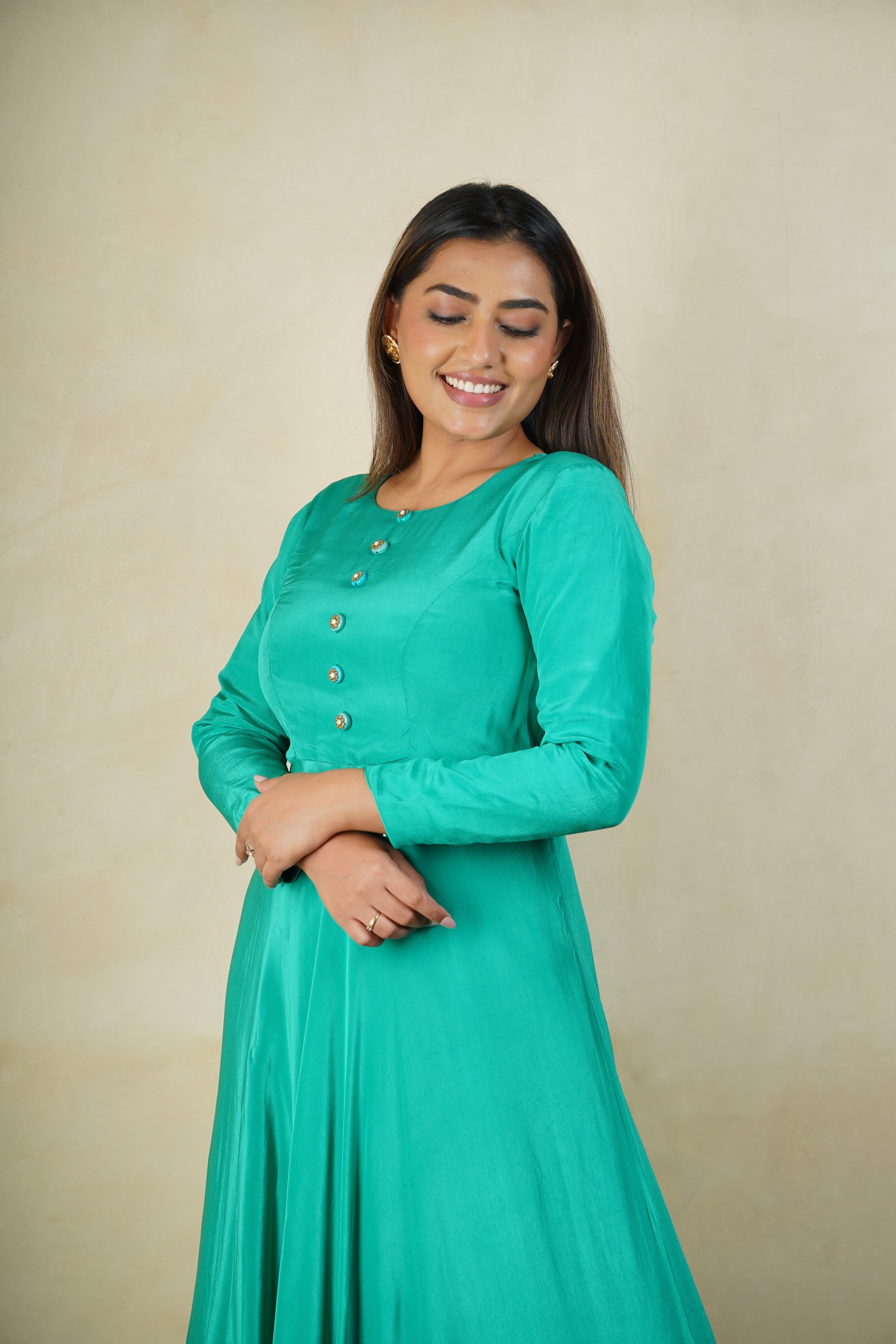 Rama green crepe anarkali