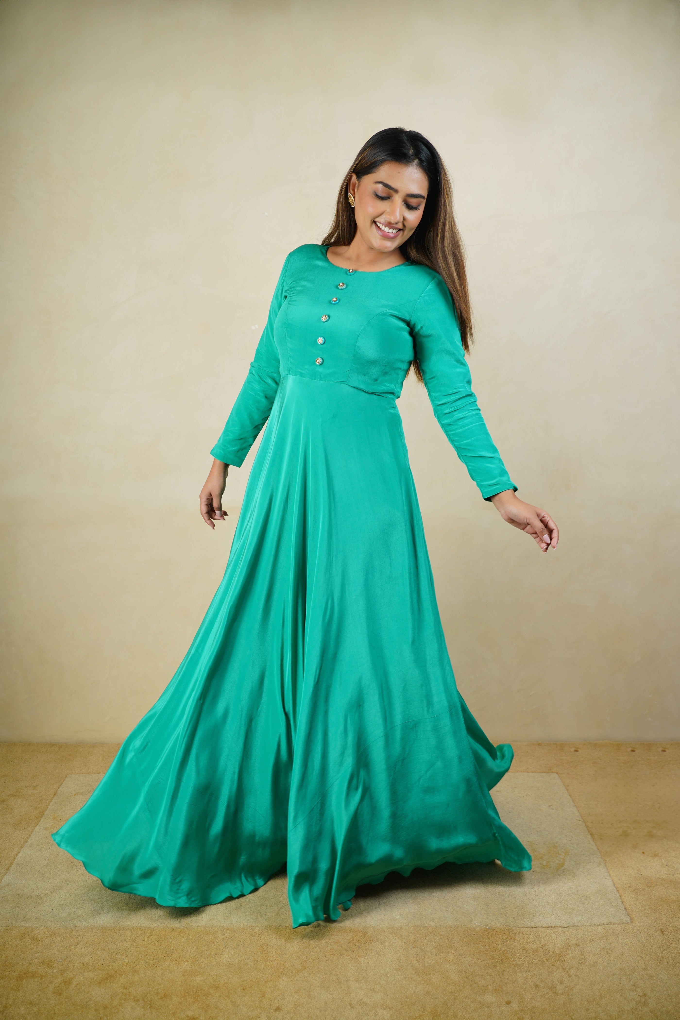 Rama green crepe anarkali